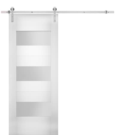 Vdomdoors Modern 42x80" Opaque  / Sete 6003 White Silk / Stainless Steel 8' Rail Track Set / Panel Interior SETE6003BD-S-WS-42